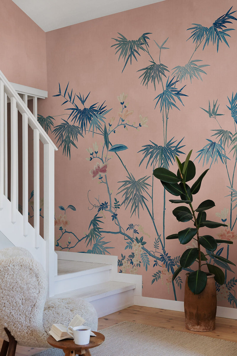 S10422 Pink Bamboo Grove Chinoiserie Garden Mural by Sandberg