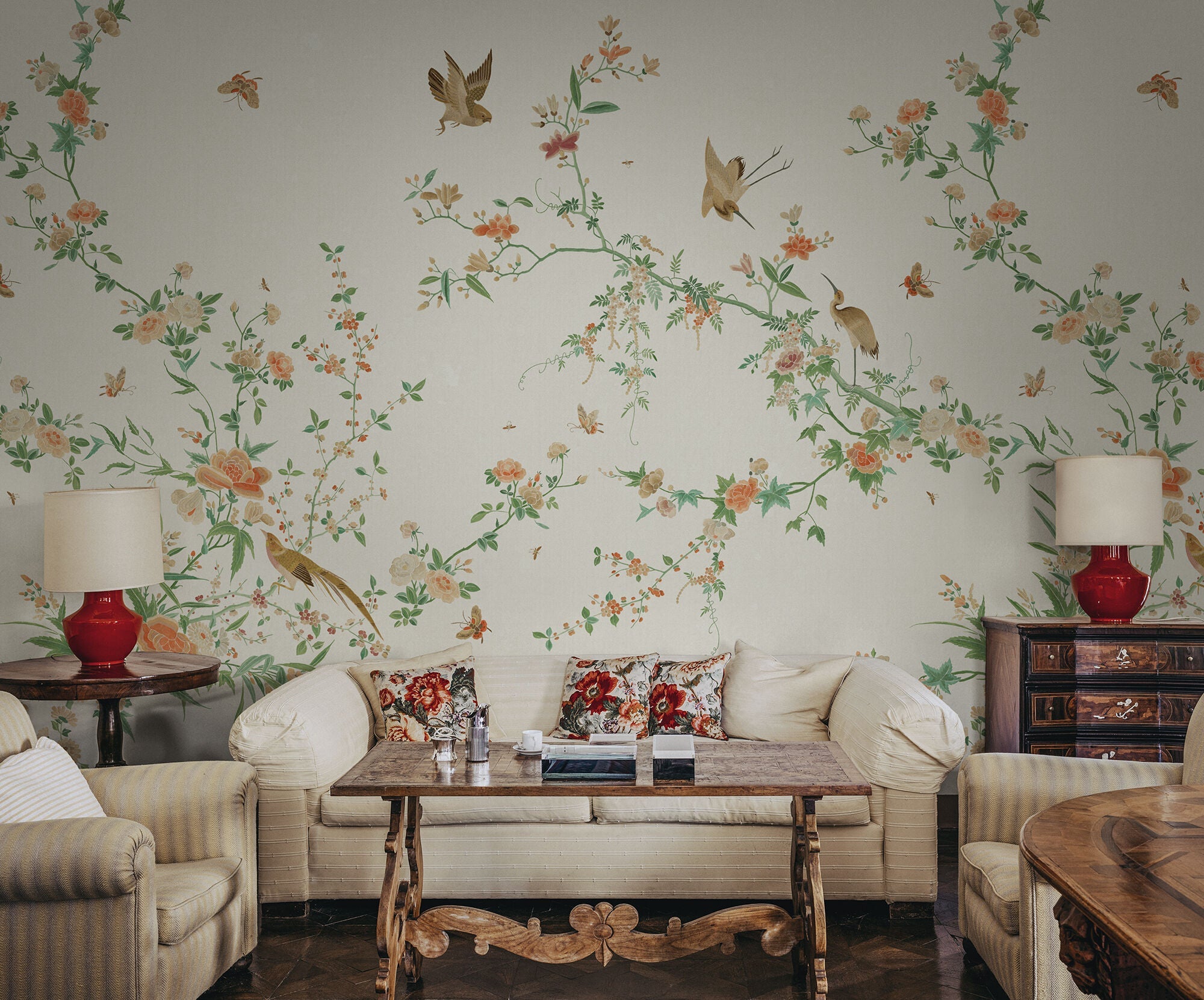 S10424 Spring Green Bloom Chinoiserie Garden Mural by Sandberg