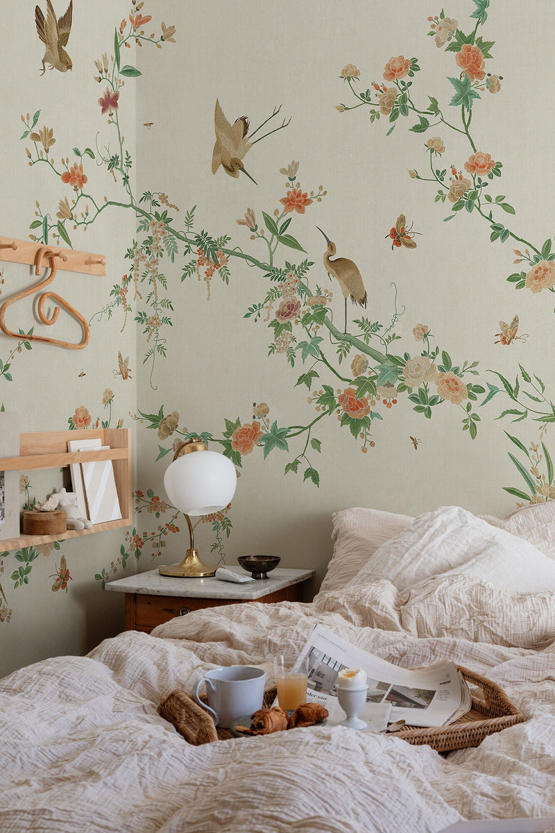 S10424 Spring Green Bloom Chinoiserie Garden Mural by Sandberg