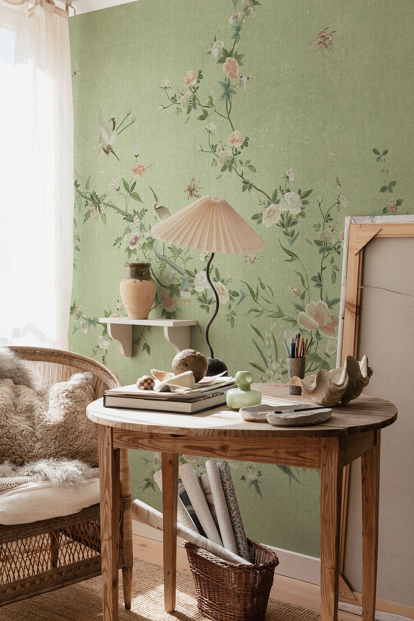 S10425 Green Bloom Chinoiserie Garden Mural by Sandberg