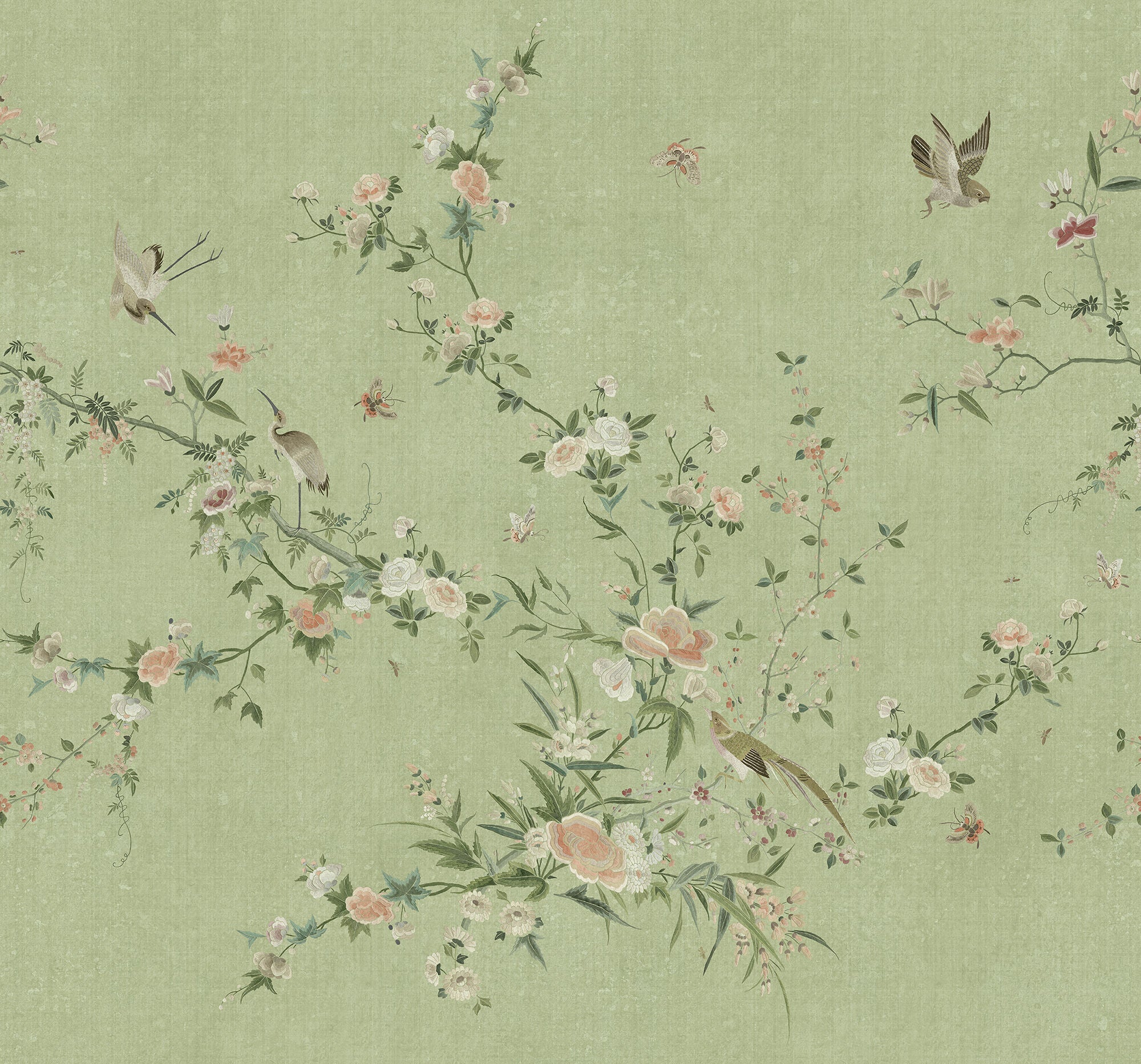 S10425 Green Bloom Chinoiserie Garden Mural by Sandberg