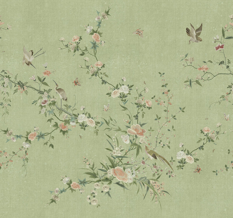 S10425 Green Bloom Chinoiserie Garden Mural by Sandberg