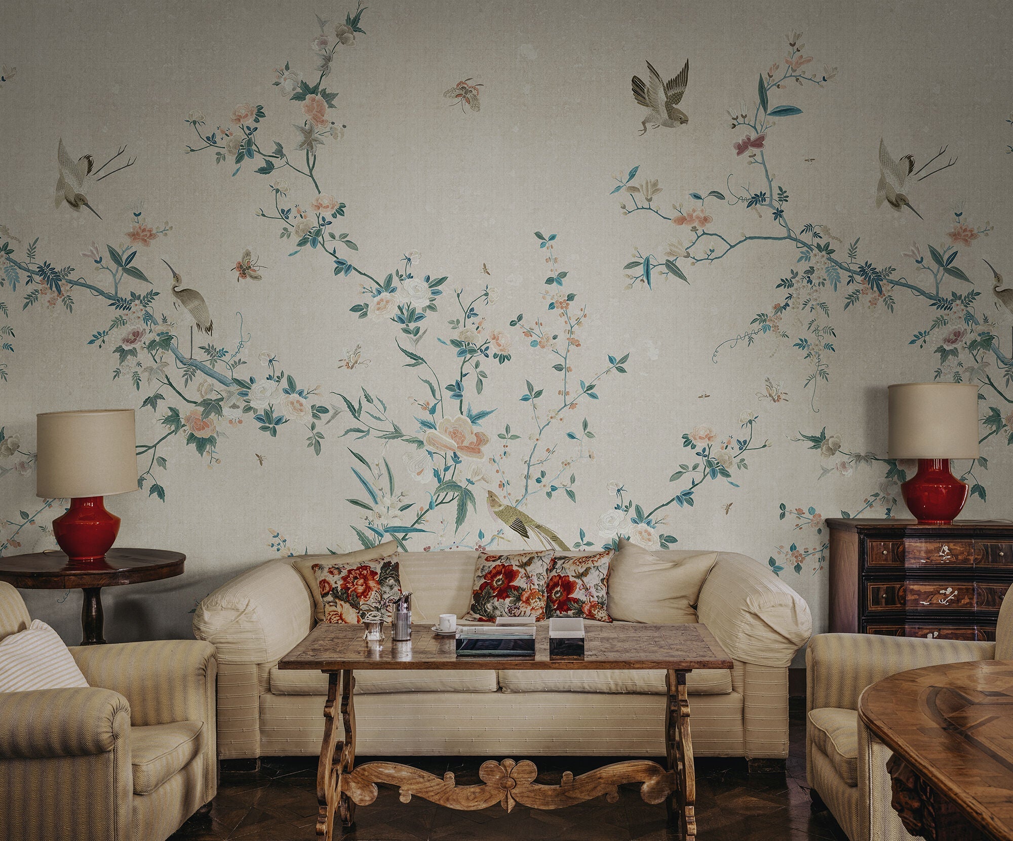 S10426 Gray Bloom Chinoiserie Garden Mural by Sandberg