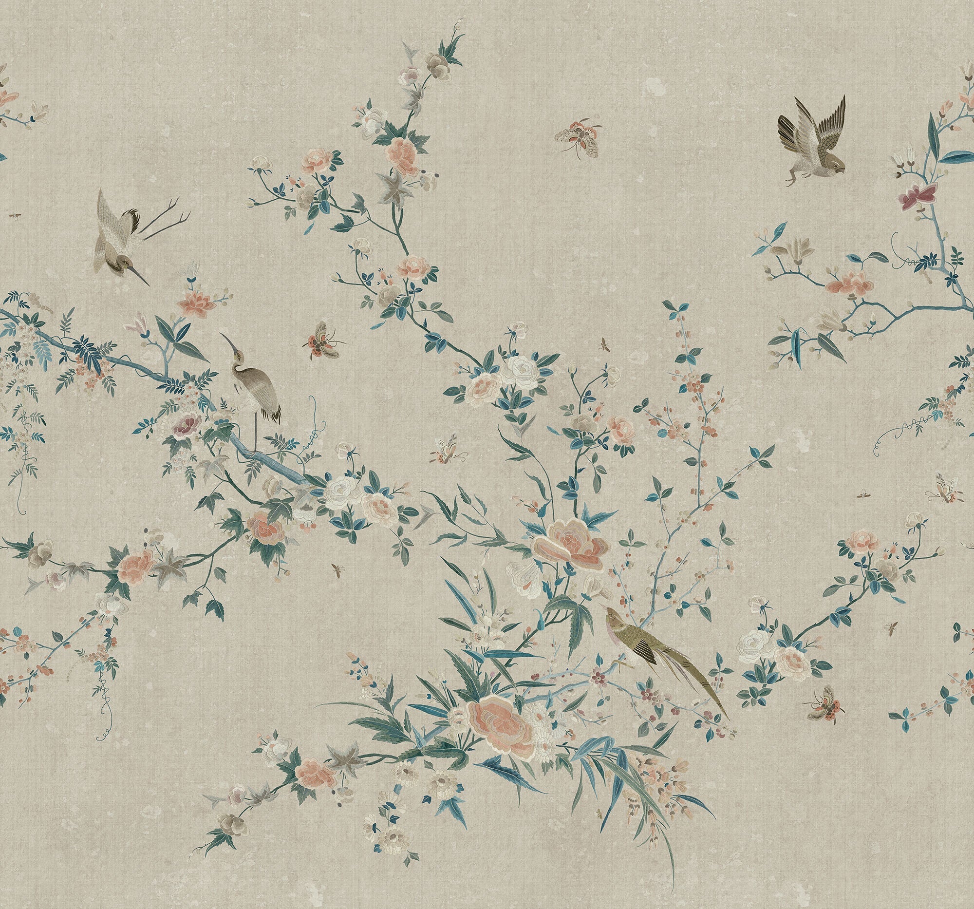 S10426 Gray Bloom Chinoiserie Garden Mural by Sandberg
