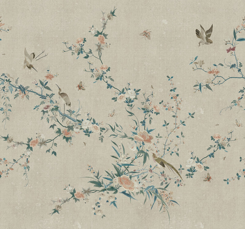S10426 Gray Bloom Chinoiserie Garden Mural by Sandberg