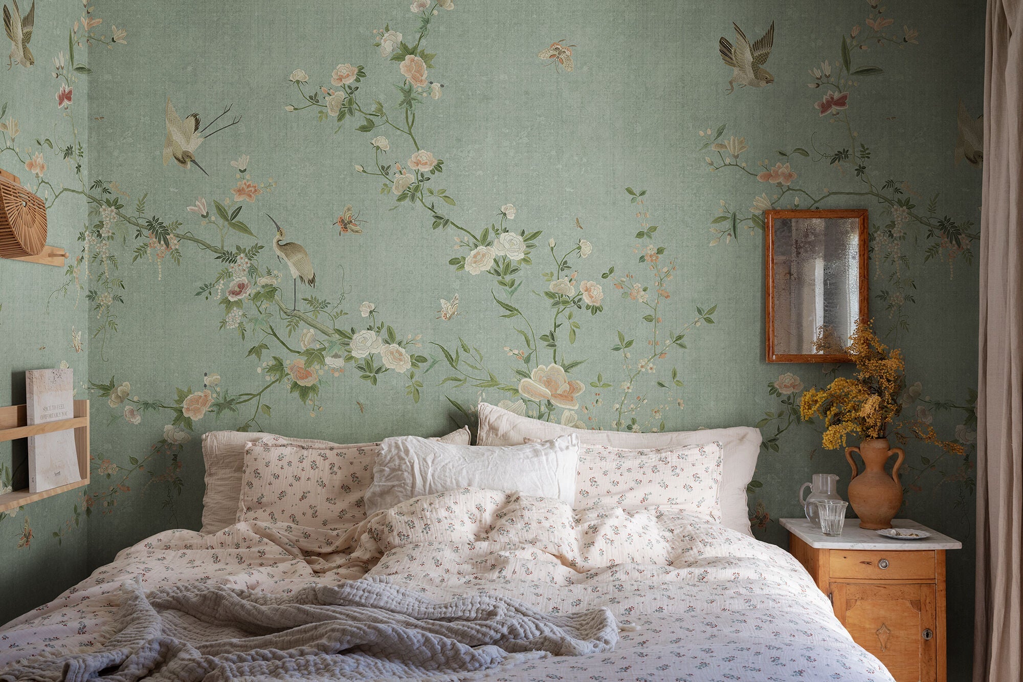 S10427 Teal Bloom Chinoiserie Garden Mural by Sandberg