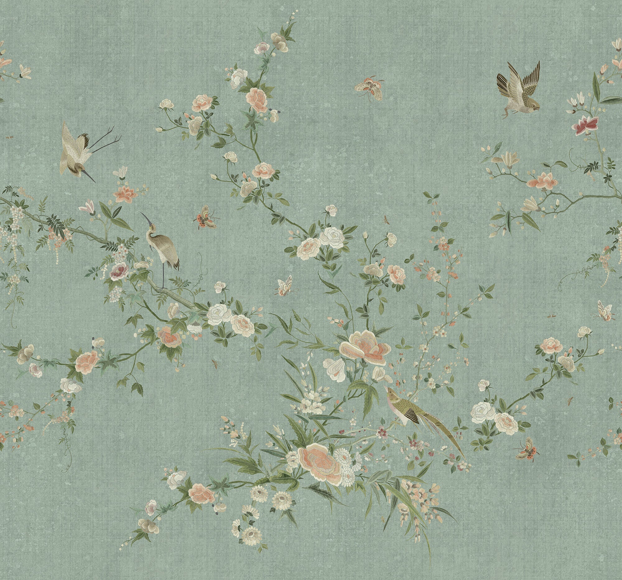 S10427 Teal Bloom Chinoiserie Garden Mural by Sandberg