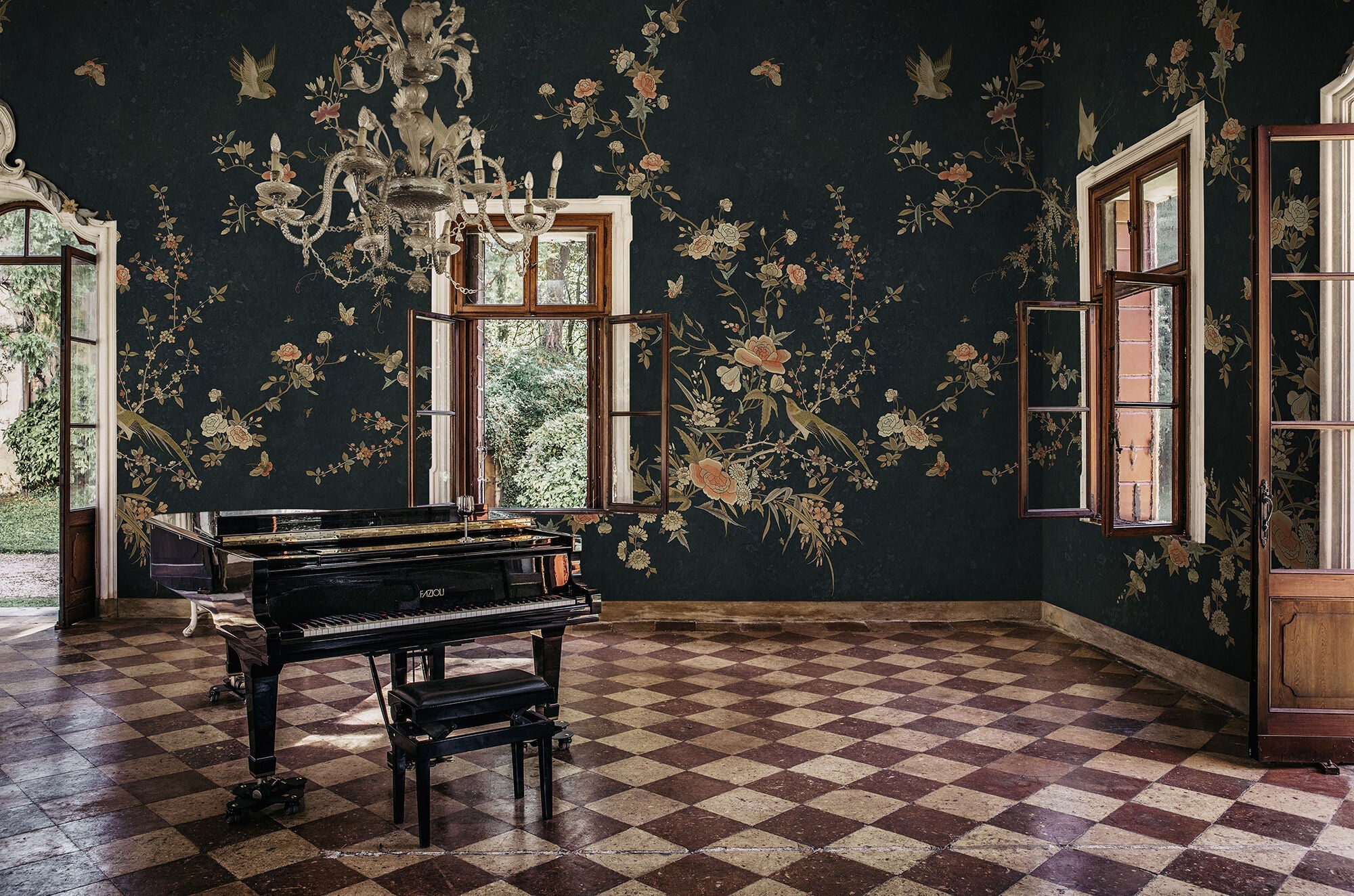 S10428 Midnight Blue Bloom Chinoiserie Garden Mural by Sandberg