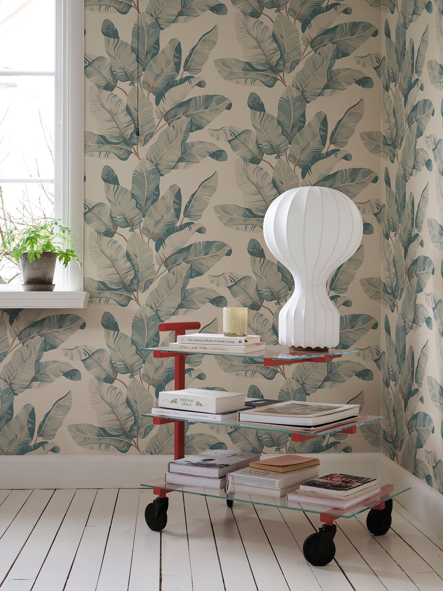S10434 Misty Blue Tom Palm Garden Wallpaper by Sandberg