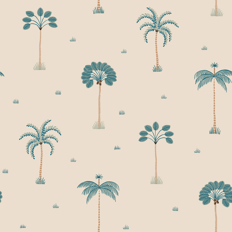 S10437 Misty Blue Milo Palm Garden Wallpaper by Sandberg