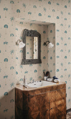 S10437 Misty Blue Milo Palm Garden Wallpaper by Sandberg