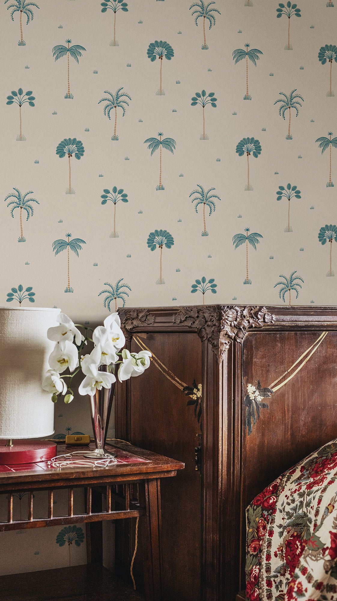 S10437 Misty Blue Milo Palm Garden Wallpaper by Sandberg