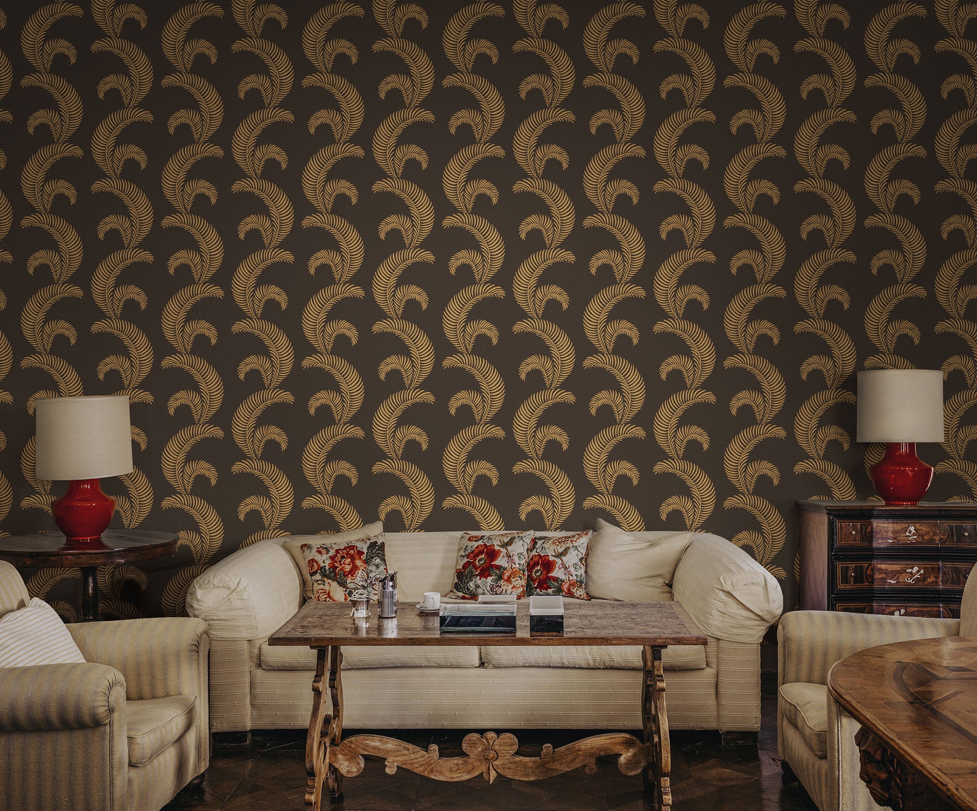 S10442 Charcoal Jasmine Palm Garden Wallpaper by Sandberg