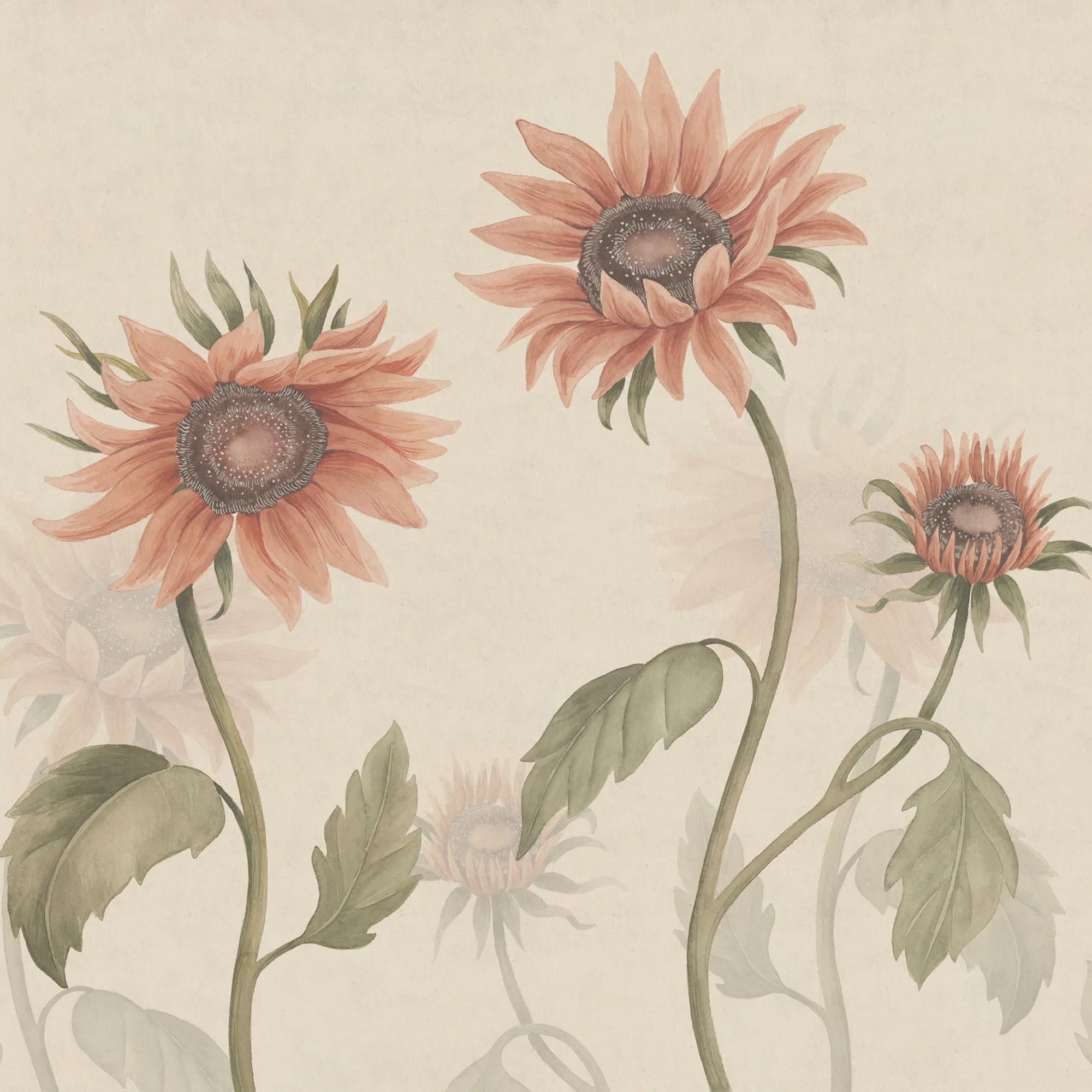 S10528 Peach Sunflowers Ett Hem, Öland Mural by Sandberg