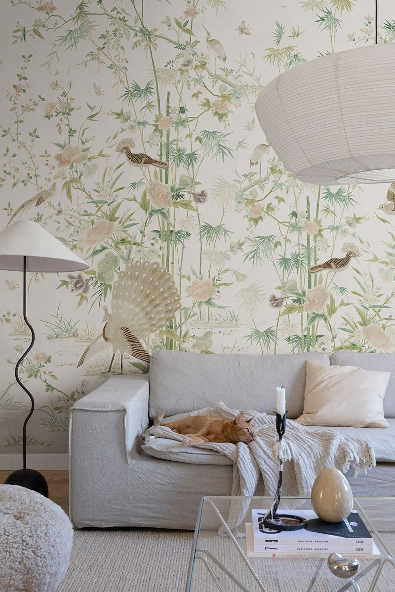 S10543 Light Green Chinoiserie Garden Chinoiserie Garden Mural by Sandberg