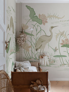 S10550 Green Seabirds Chinoiserie Garden Mural by Sandberg