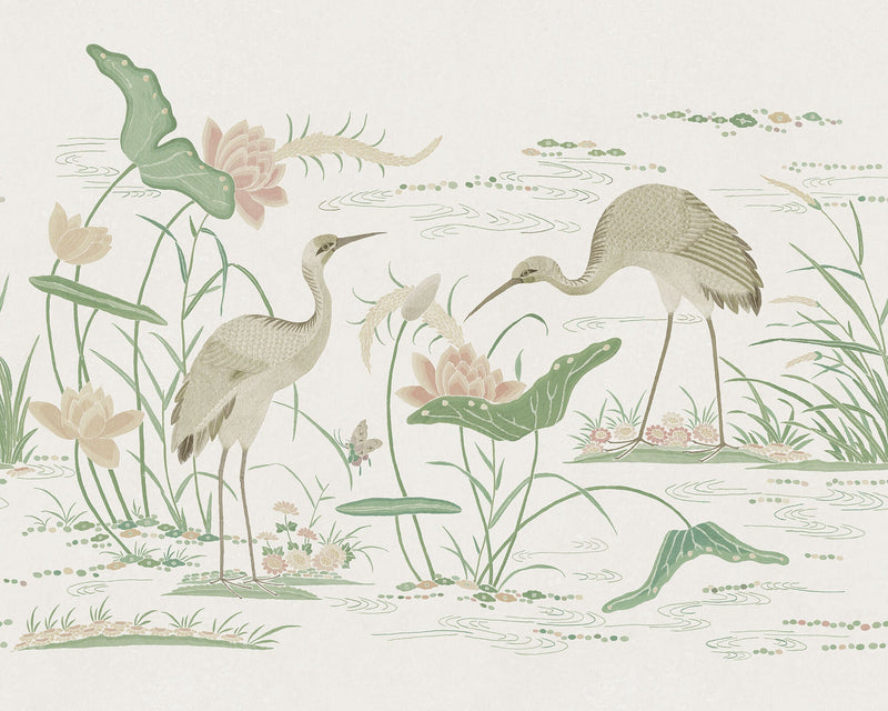 S10550 Green Seabirds Chinoiserie Garden Mural by Sandberg