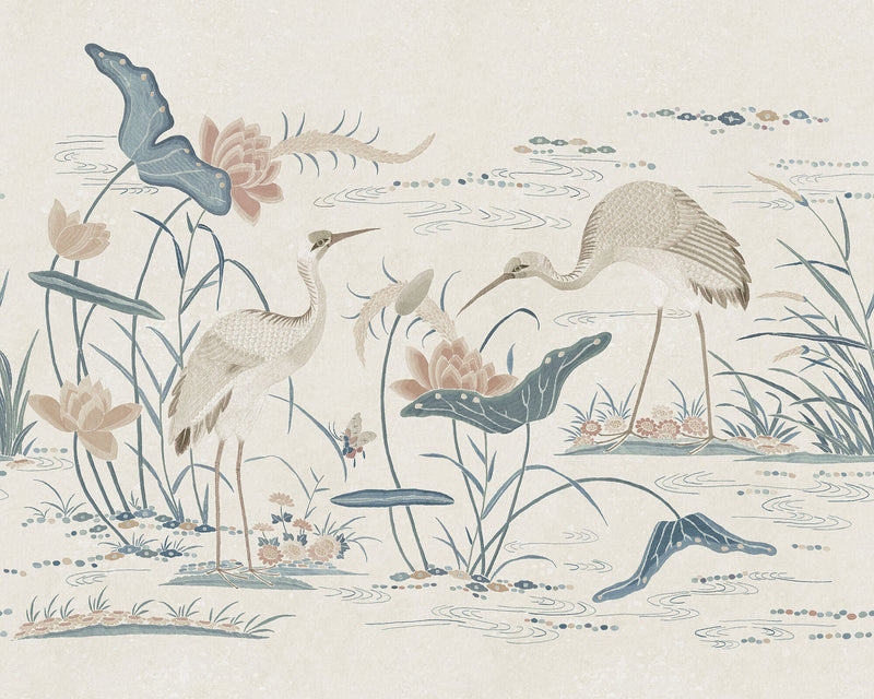 S10551 Misty Blue Seabirds Chinoiserie Garden Mural by Sandberg