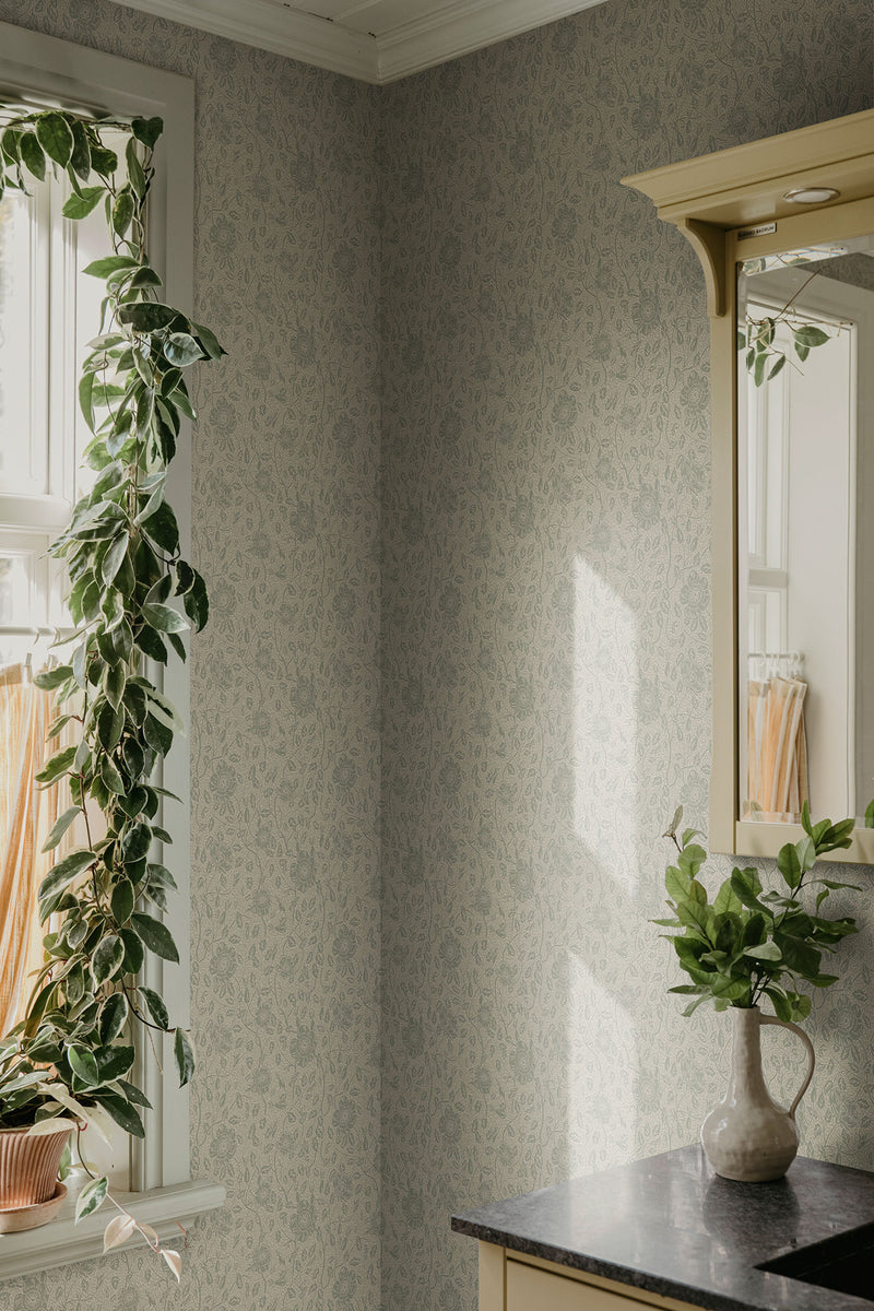 S10569 Sage Green Anton Trädgården Wallpaper by Sandberg