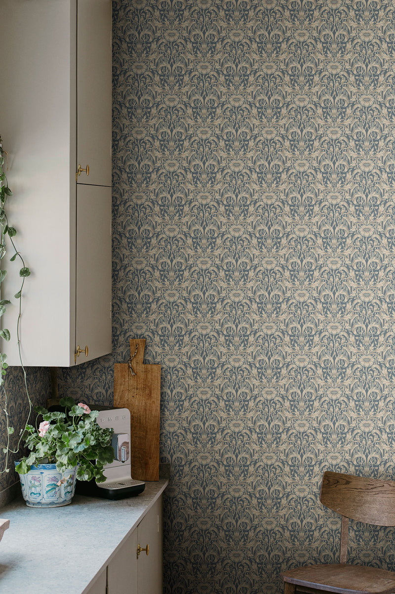 S10571 Indigo Blue Emil Trädgården Wallpaper by Sandberg