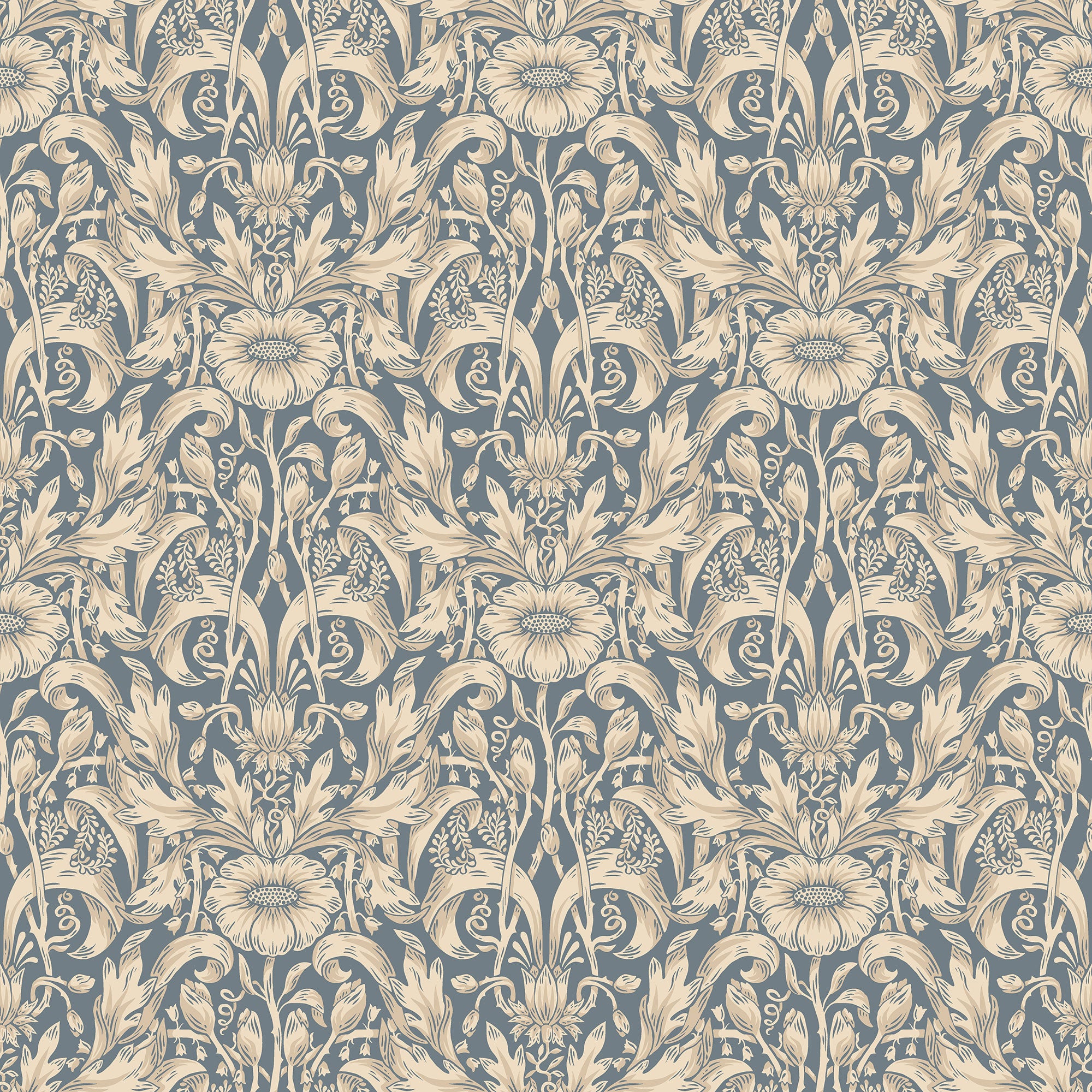 S10571 Indigo Blue Emil Trädgården Wallpaper by Sandberg