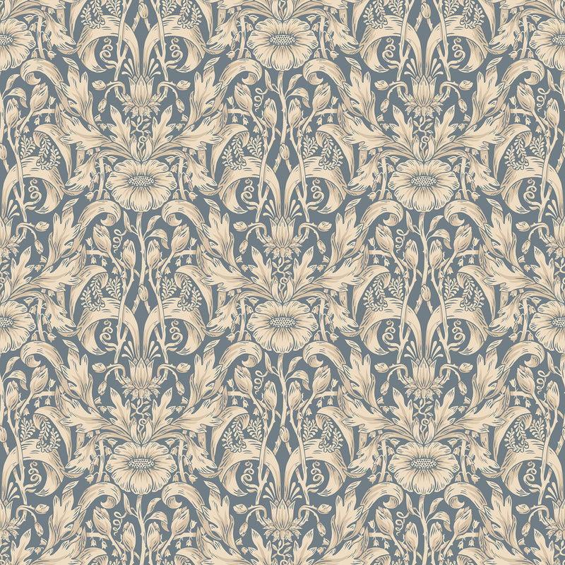 S10571 Indigo Blue Emil Trädgården Wallpaper by Sandberg