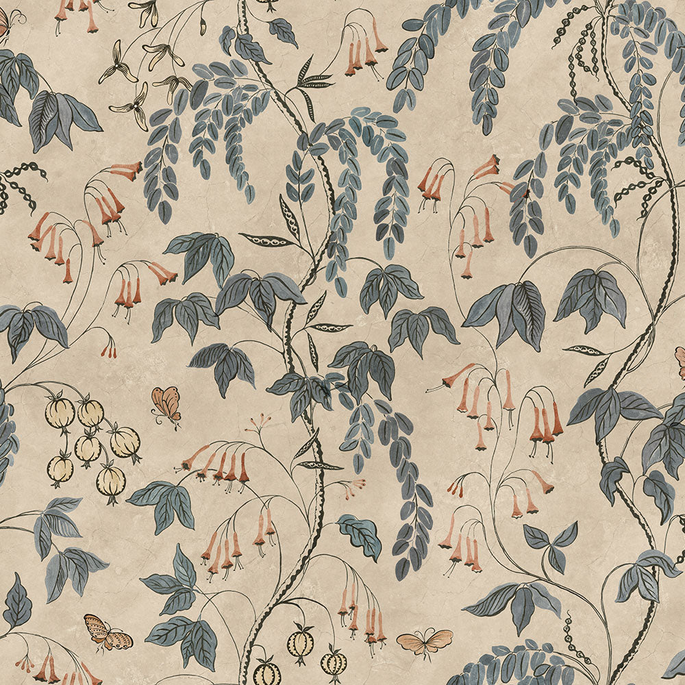S10574 Misty Blue Ottilia Herbarium Mural by Sandberg