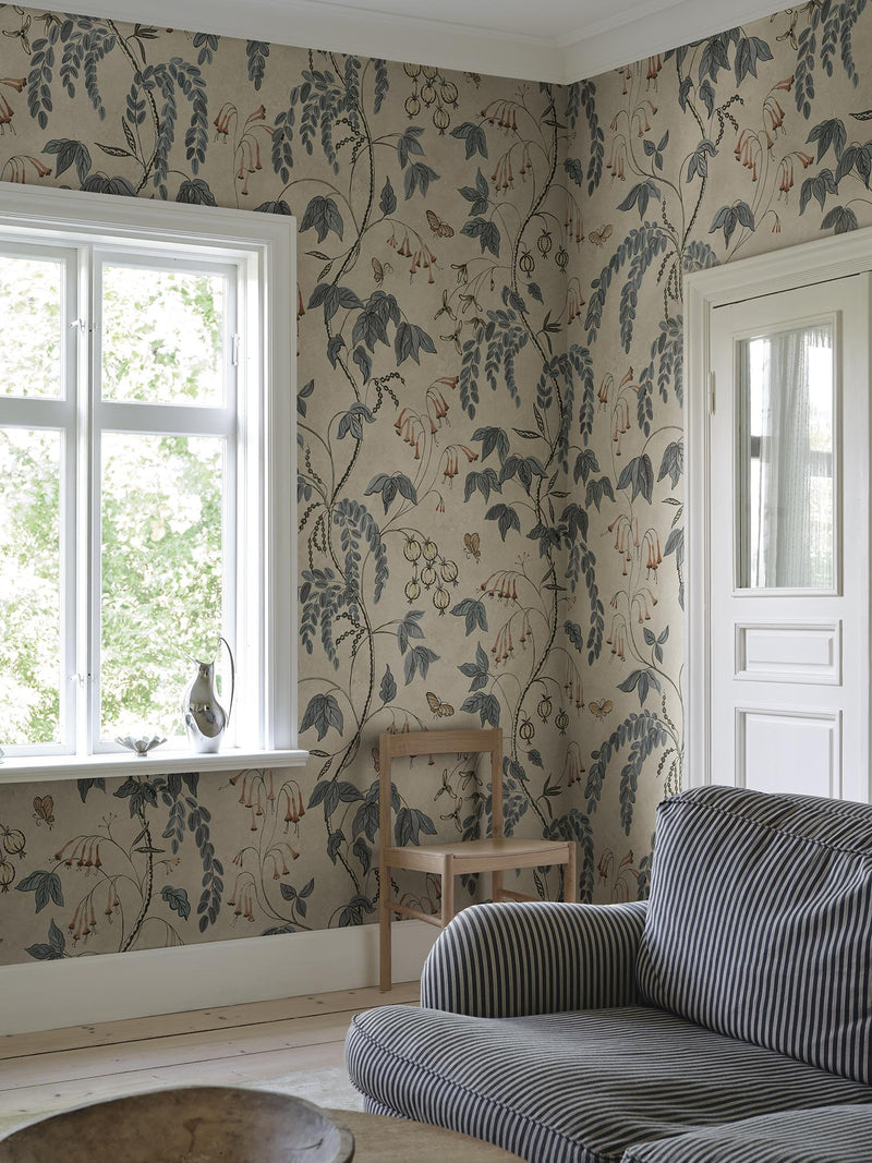 S10574 Misty Blue Ottilia Herbarium Mural by Sandberg