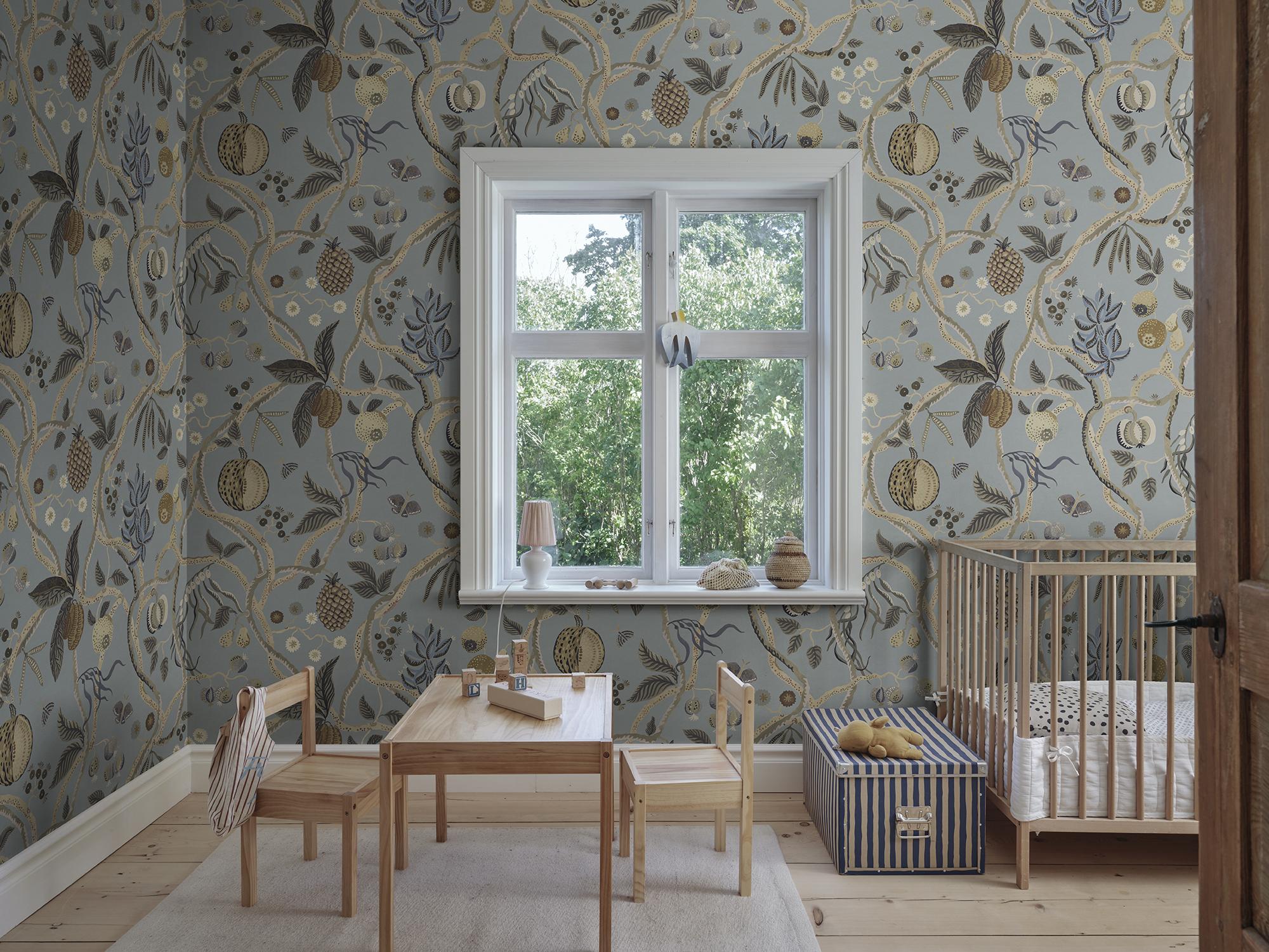 S10580 Light Blue Tree of Life Mural Herbarium Mural by Sandberg