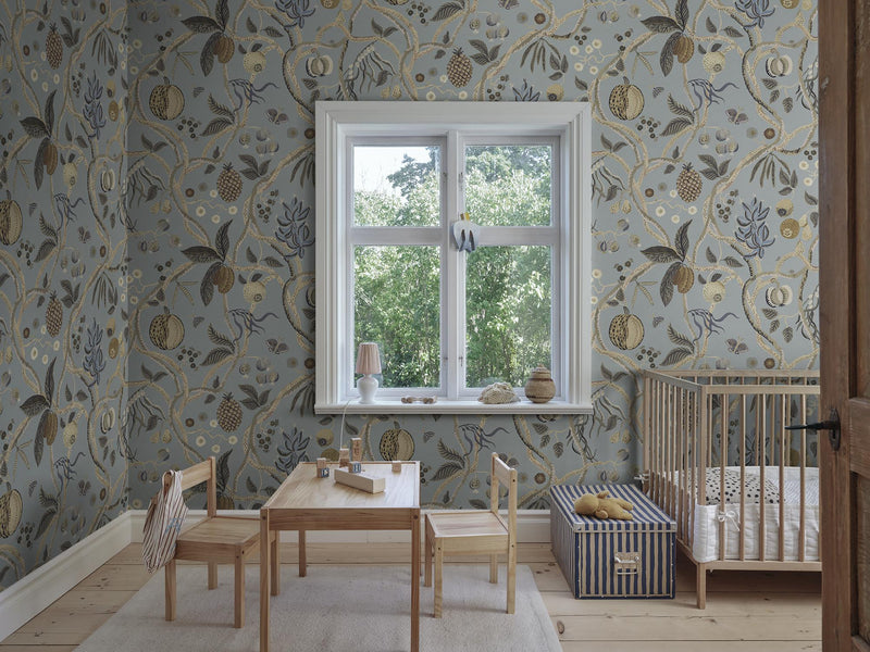 S10580 Light Blue Tree of Life Mural Herbarium Mural by Sandberg