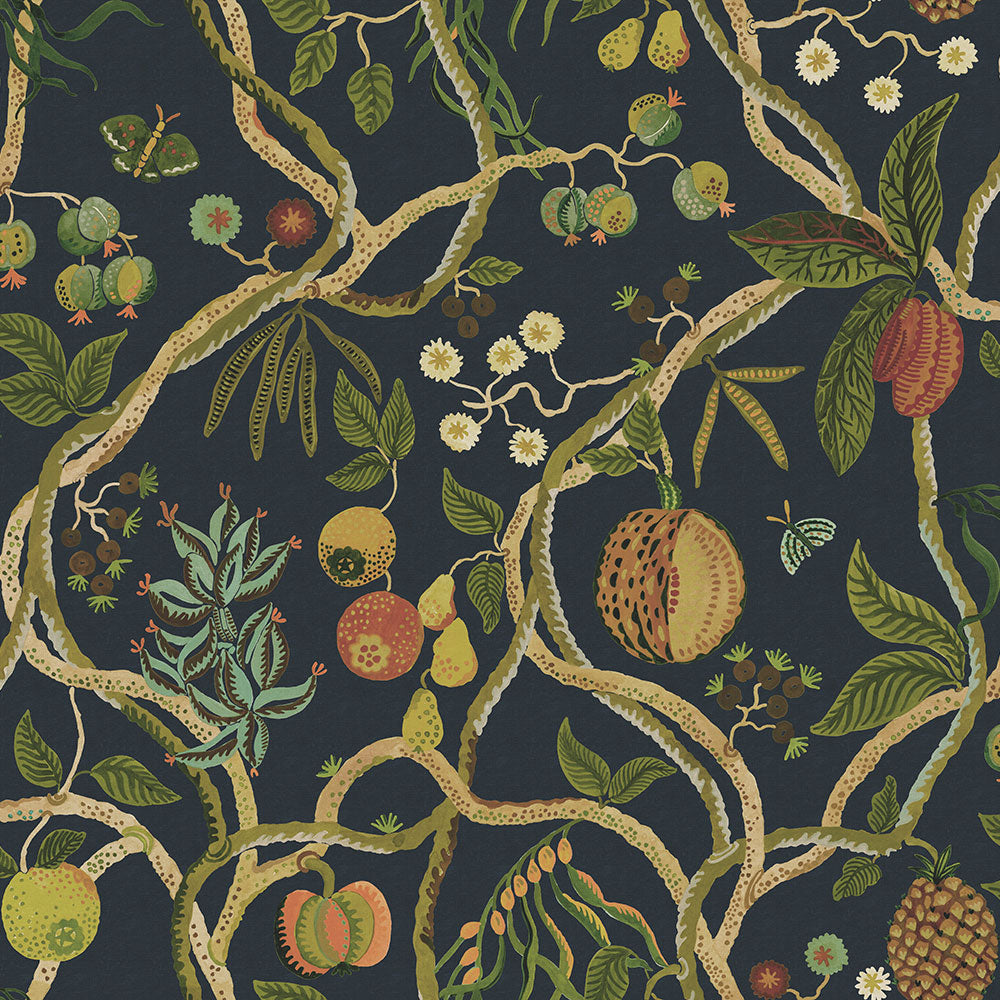S10582 Dark Blue Tree of Life Mural Herbarium Mural by Sandberg