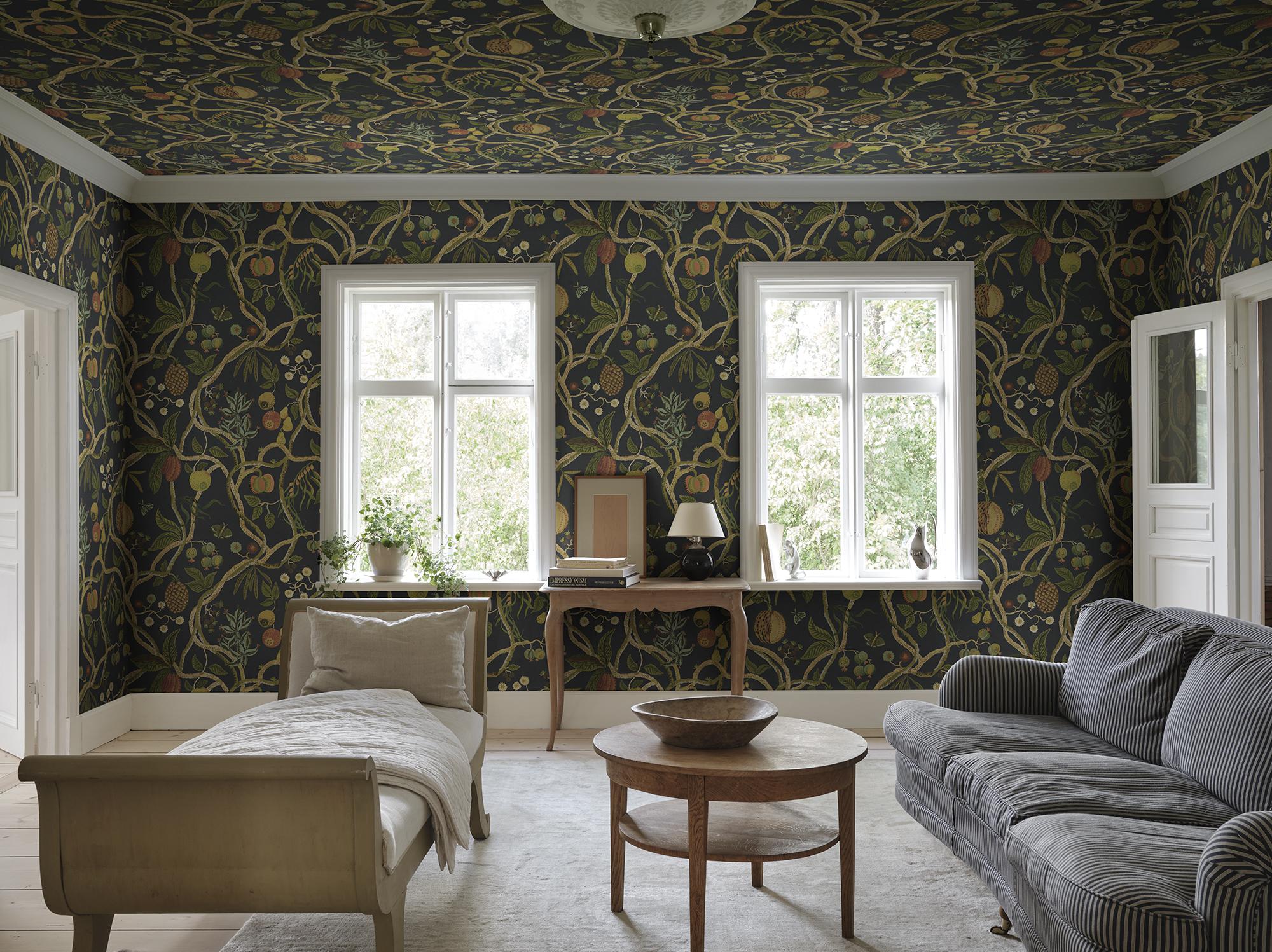 S10582 Dark Blue Tree of Life Mural Herbarium Mural by Sandberg