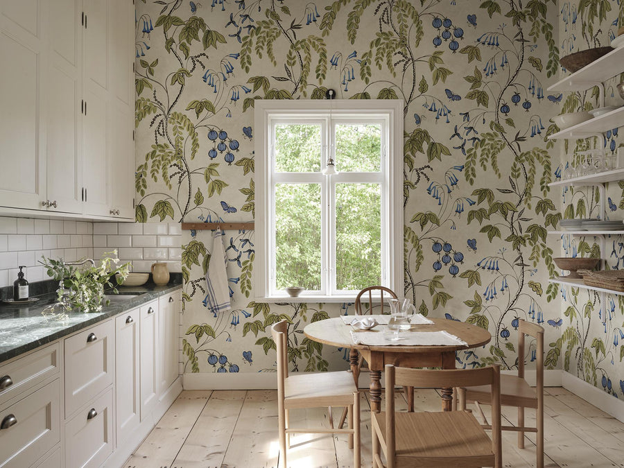 S10583 Olive Green Ottilia Herbarium Mural by Sandberg