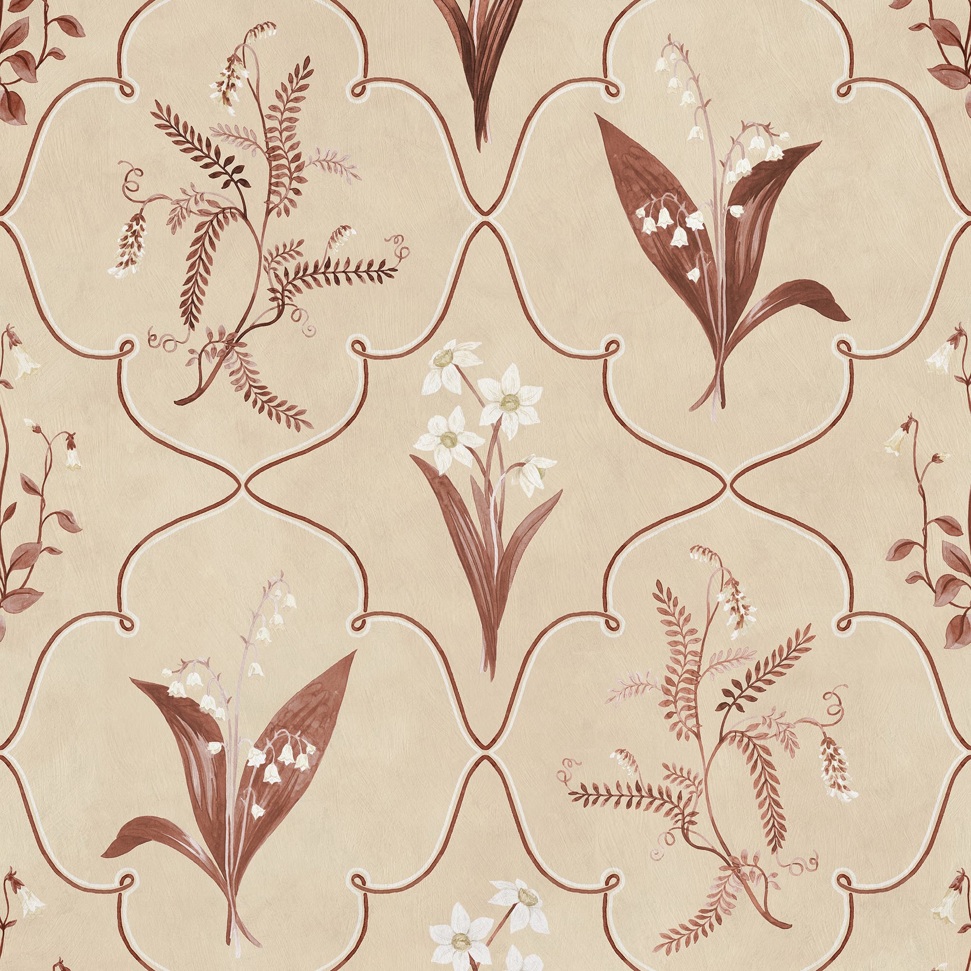 S10591 Burgundy Louise Herbarium Mural by Sandberg
