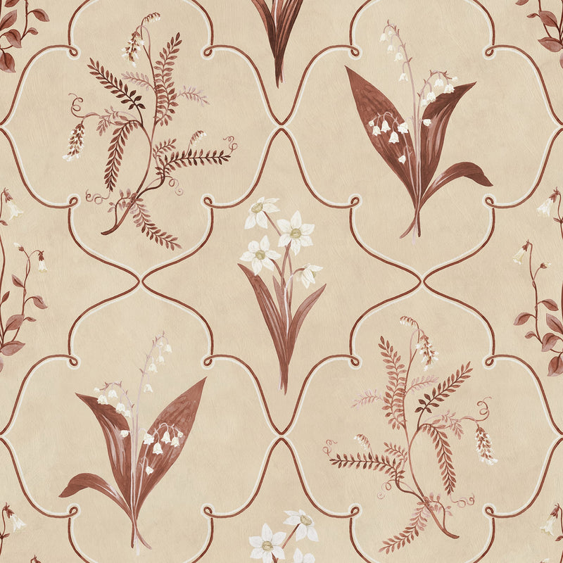 S10591 Burgundy Louise Herbarium Mural by Sandberg