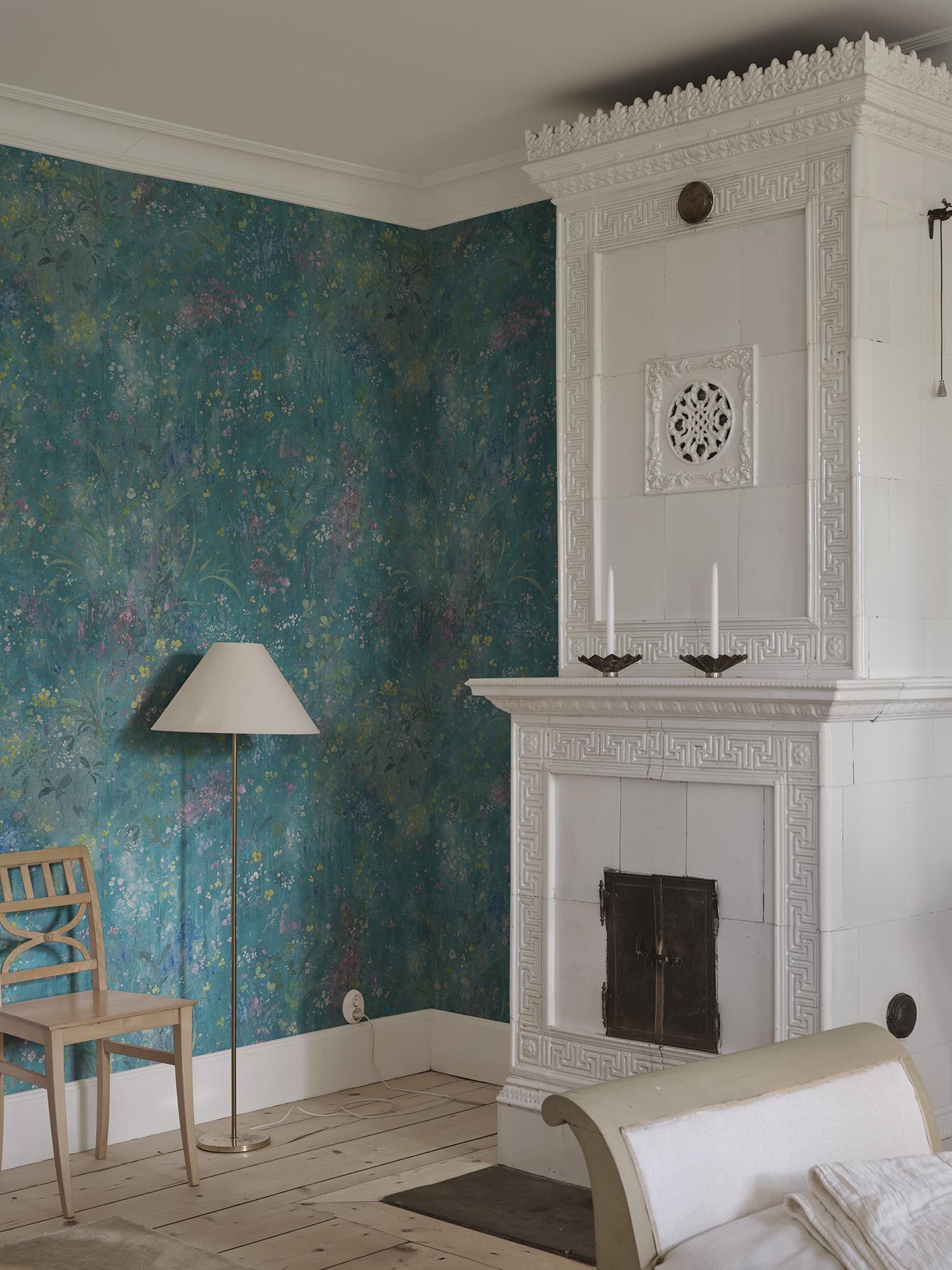 S10607 Teal Juni Herbarium Mural by Sandberg