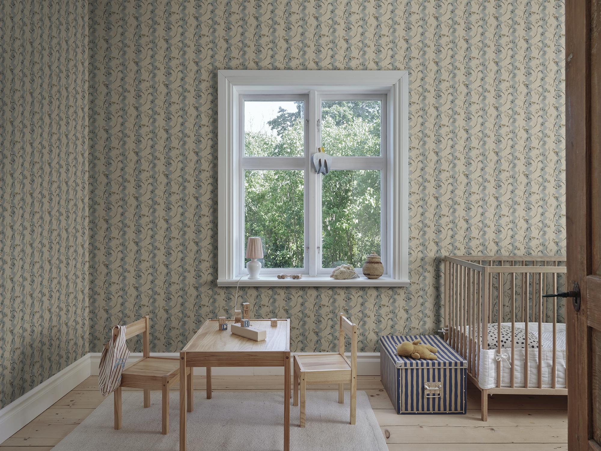 S10611 Misty Blue Beatrice Herbarium Mural by Sandberg