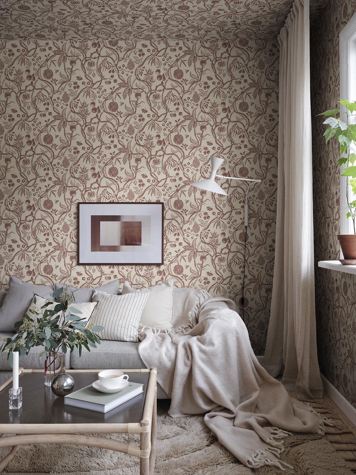 Burgundy Tree of Life Familjen Wallpaper by Sandberg