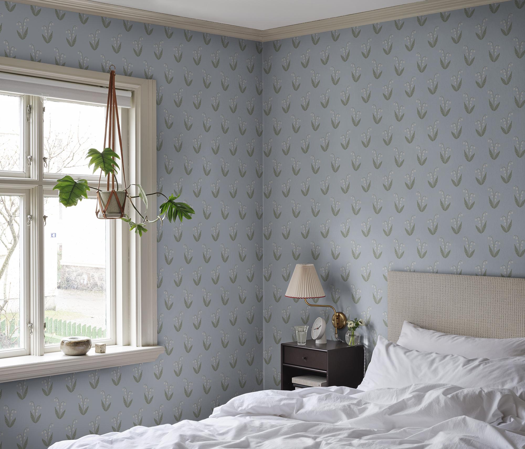 S10634 Light Blue Lilly Familjen Wallpaper by Sandberg