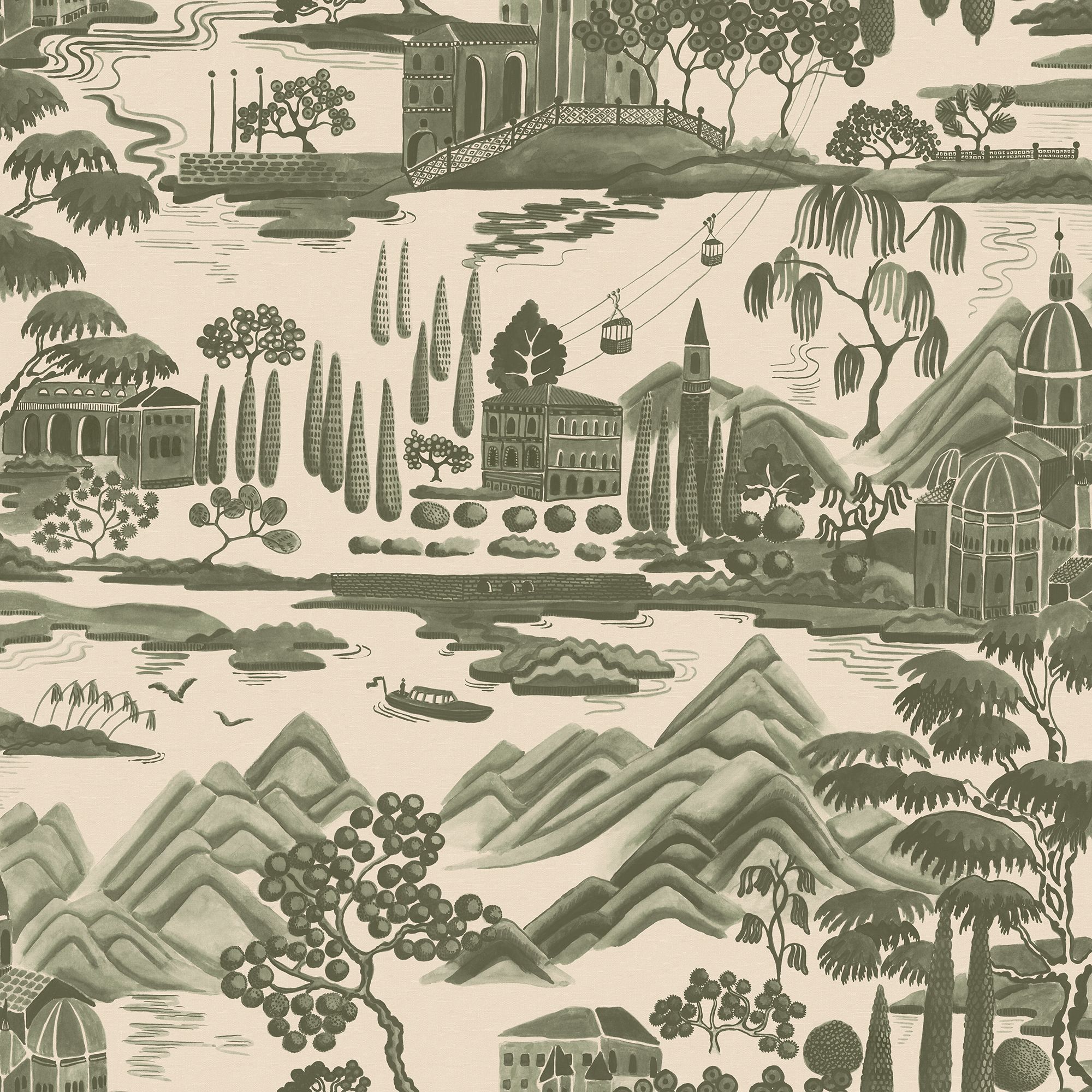 S10689 Lake Como Forest Green Wallpaper by Sandberg