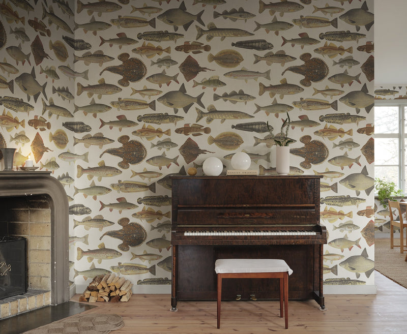 S10728 Scandinavian Fishes Beige Heritage Mural by Sandberg