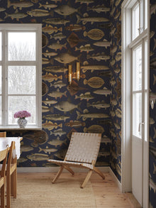 S10729 Scandinavian Fishes Dark Blue Heritage Mural by Sandberg