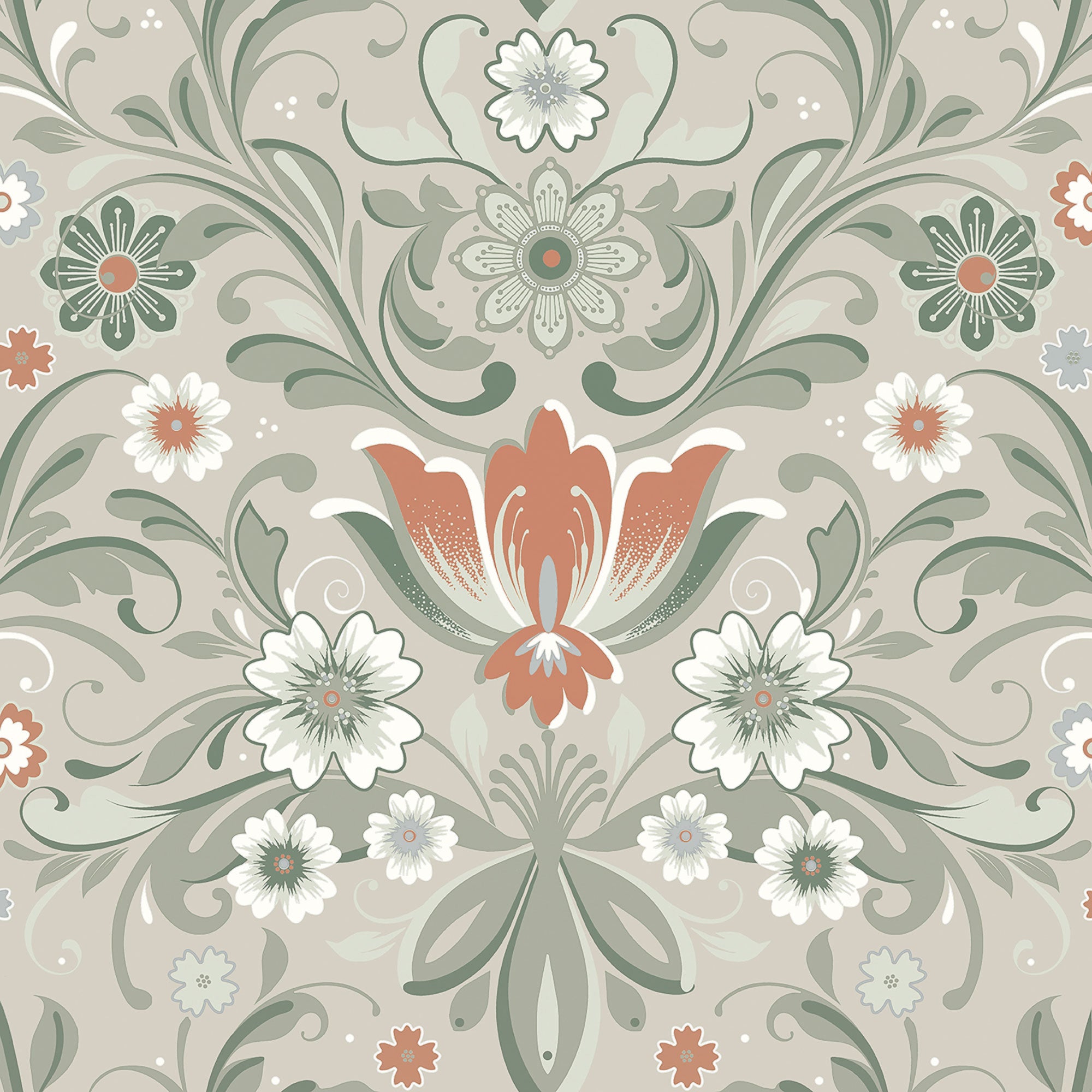 S24108 Ostanskar Sommarang 2 Beige and Green Wallpaper By Galerie