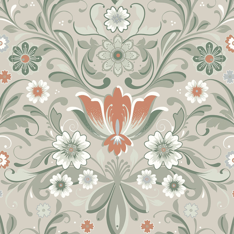 S24108 Ostanskar Sommarang 2 Beige and Green Wallpaper By Galerie