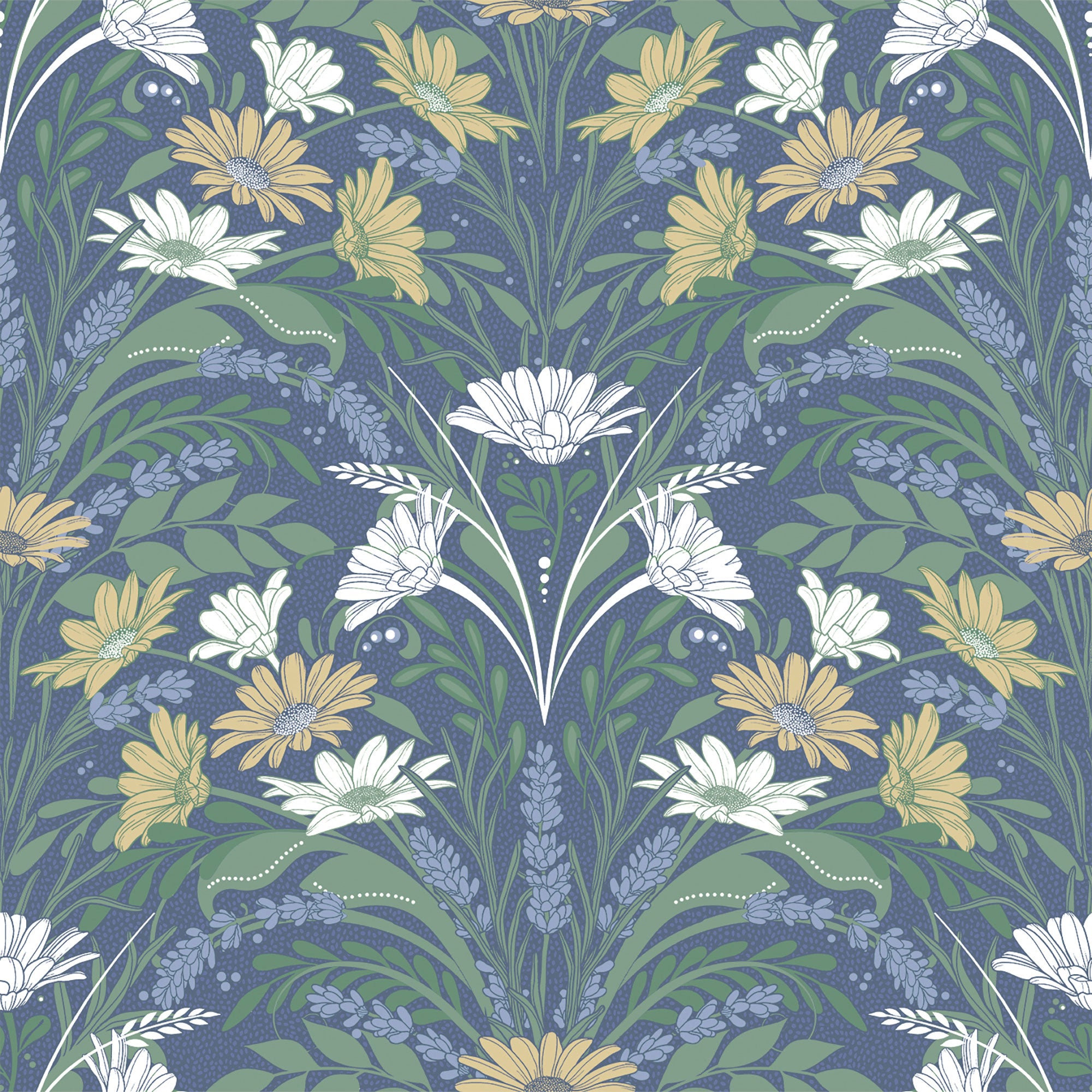 S24116 Varmdo Sommarang 2 Blue and Yellow Wallpaper By Galerie