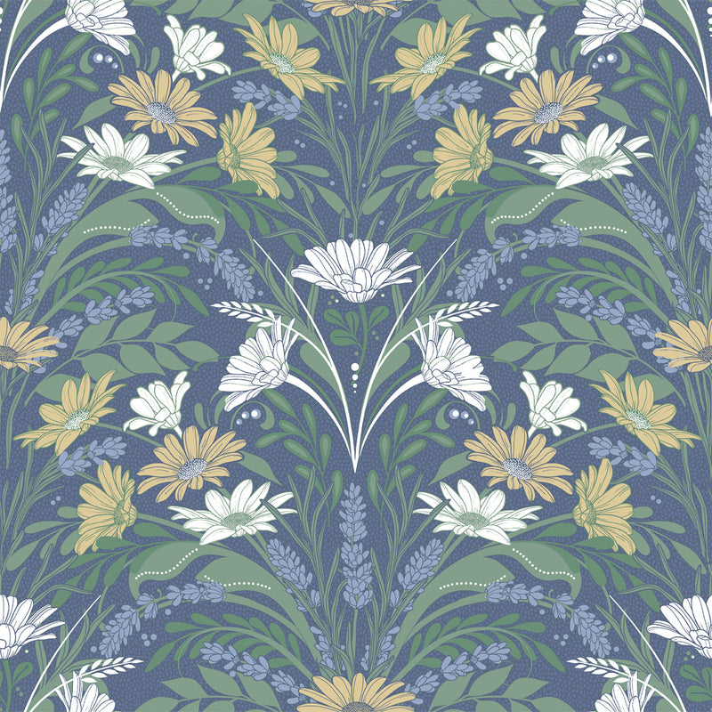 S24116 Varmdo Sommarang 2 Blue and Yellow Wallpaper By Galerie