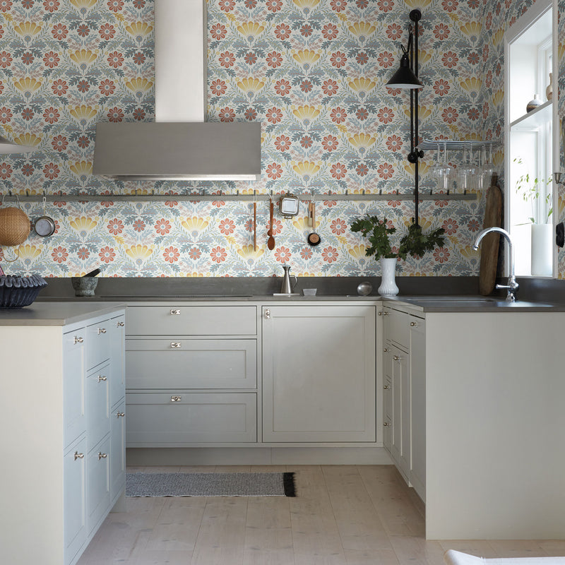 S24121 Klockrike Sommarang 2 Yellow, Red and Blue Wallpaper By Galerie