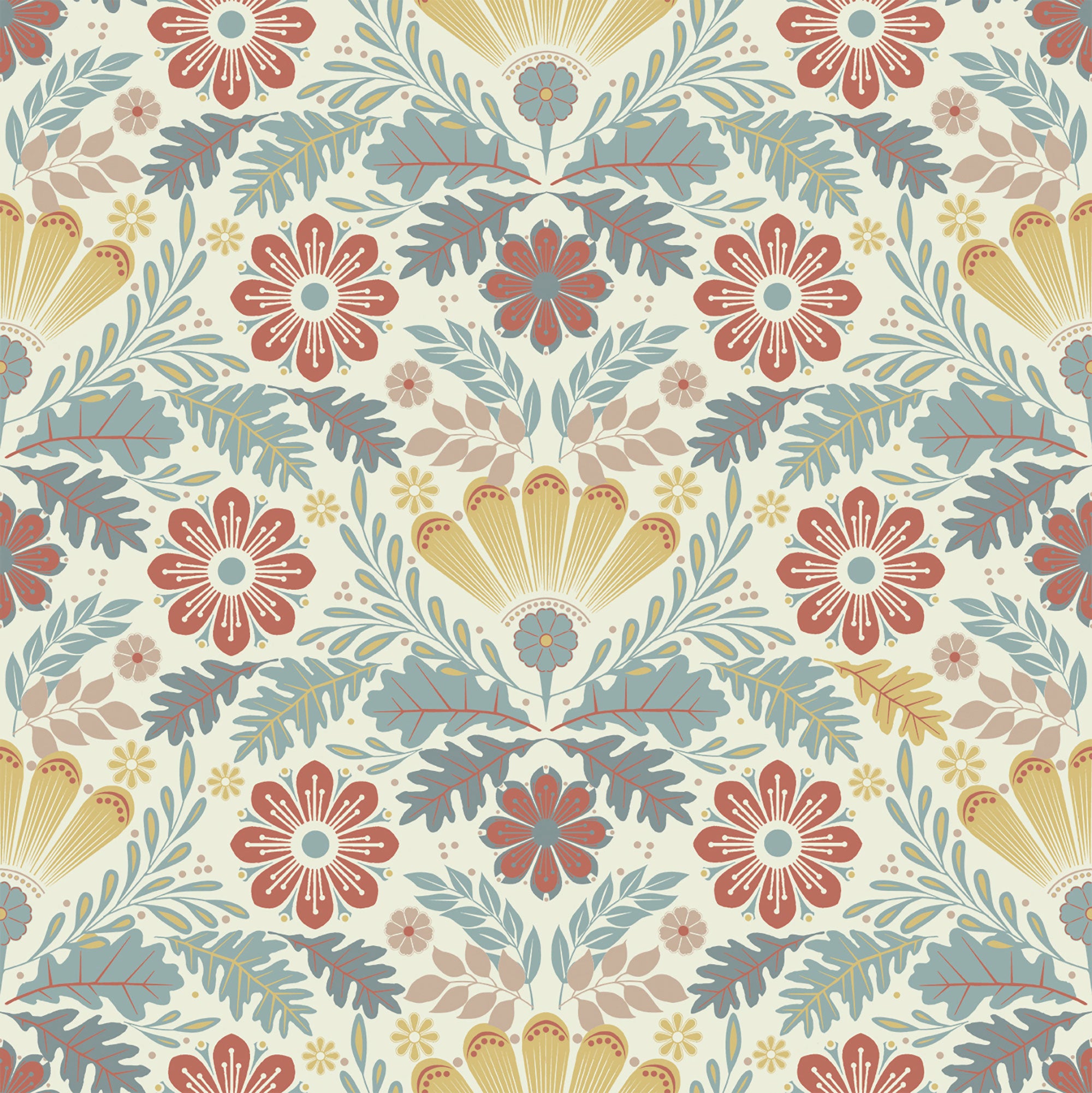 S24121 Klockrike Sommarang 2 Yellow, Red and Blue Wallpaper By Galerie