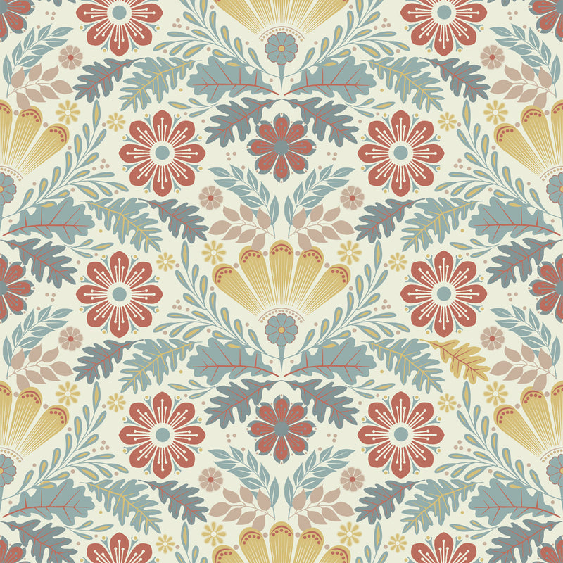 S24121 Klockrike Sommarang 2 Yellow, Red and Blue Wallpaper By Galerie