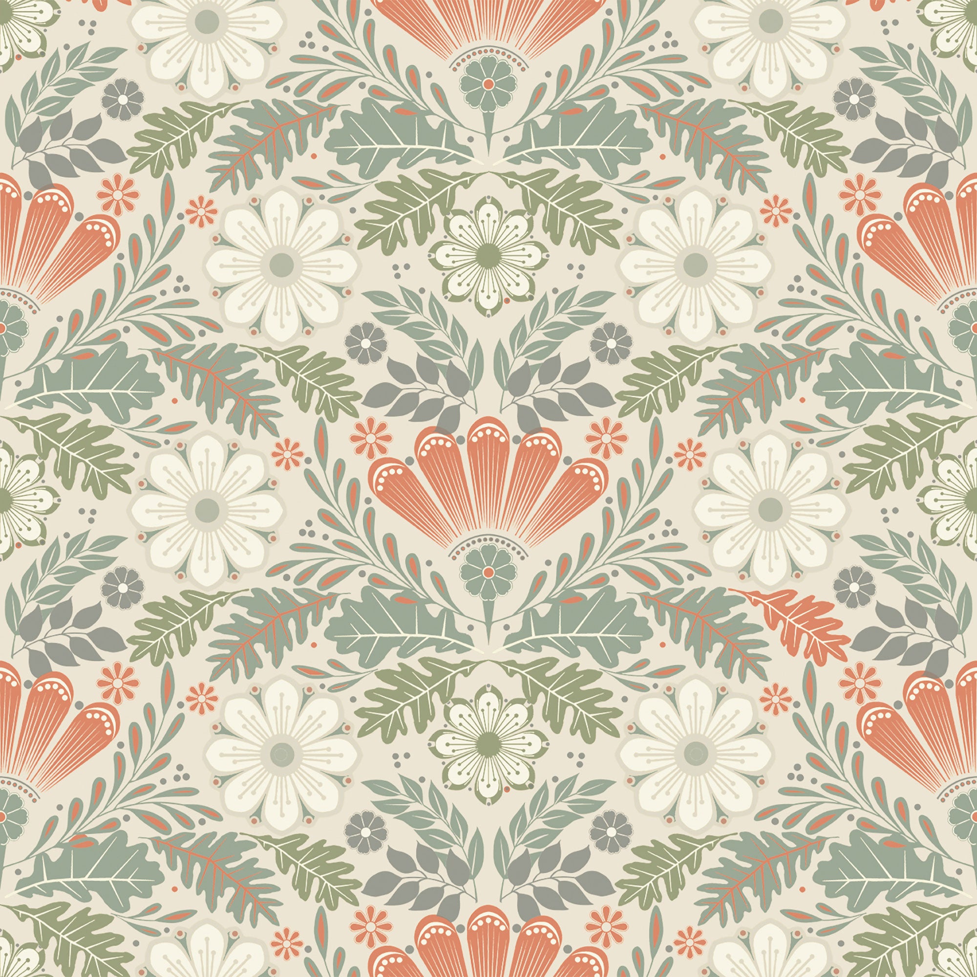S24122 Klockrike Sommarang 2 Beige, Grey, Orange and White Wallpaper By Galerie